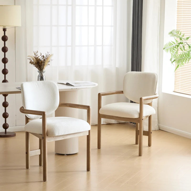 Modern Upholstered Rubberwood Arm Dining Chairs (Set of 2)