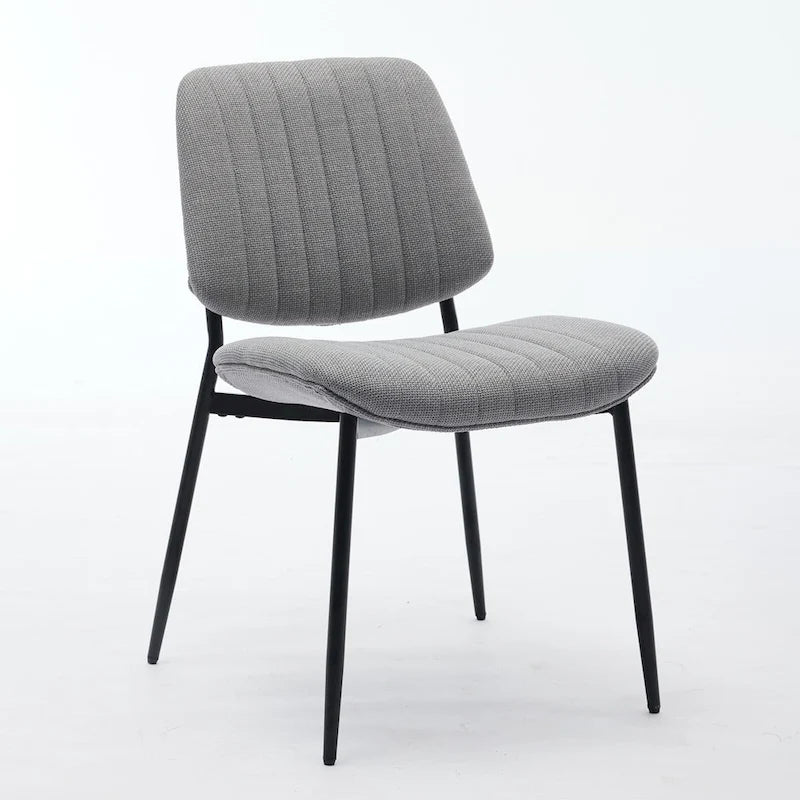2 Piece Linen Dining Chair Set with Metal Legs, Curved Backrest Dining Room Chair Indoor Lounge Side Chair