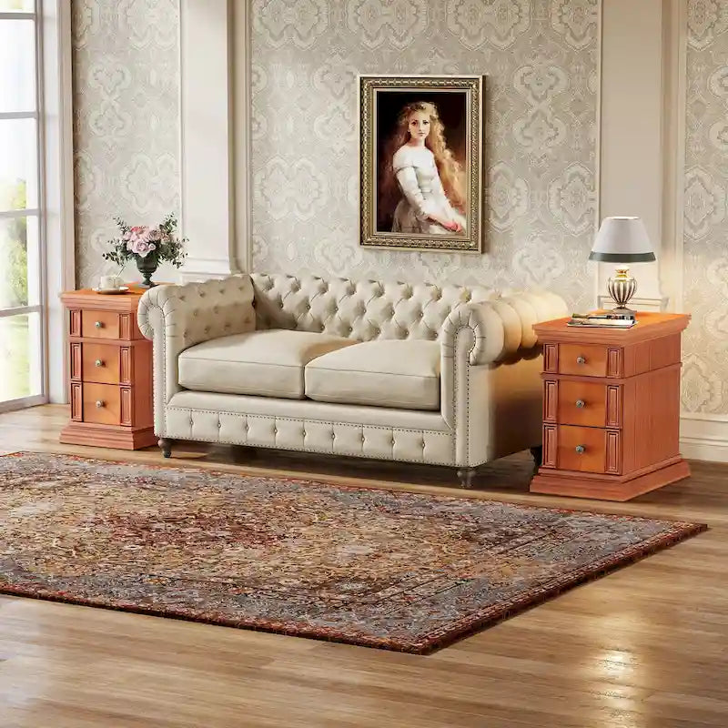 Schmaler Beistelltisch mit 3 Schubladen, Vintage-Sofatisch