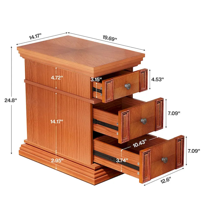 Schmaler Beistelltisch mit 3 Schubladen, Vintage-Sofatisch