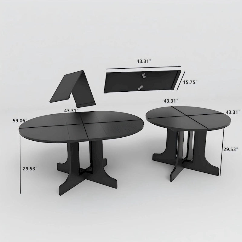 Mesa de jantar redonda moderna com tampo extensível e base em X para refeições em família, espaços pequenos e vários estilos