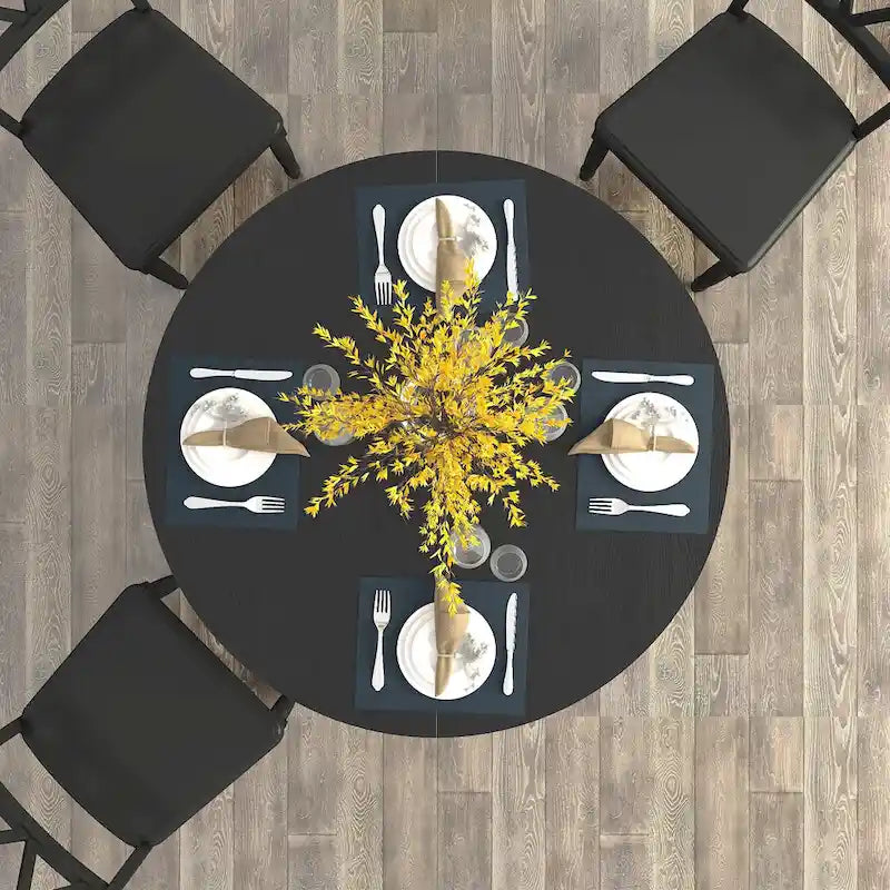 Mesa de jantar redonda moderna com tampo extensível e base em X para refeições em família, espaços pequenos e vários estilos