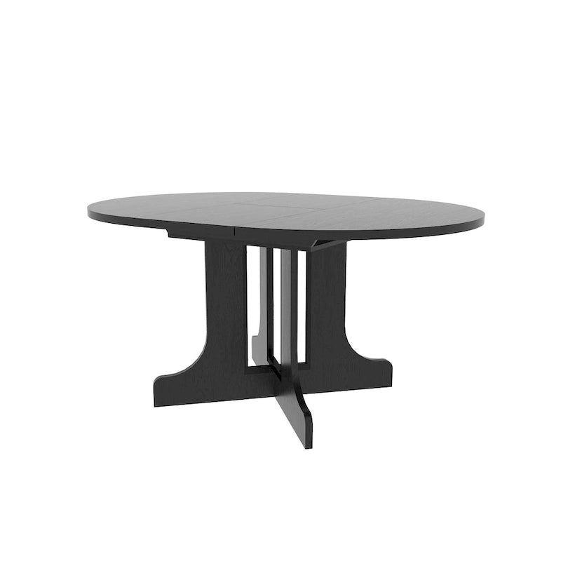 Mesa de jantar redonda moderna com tampo extensível e base em X para refeições em família, espaços pequenos e vários estilos