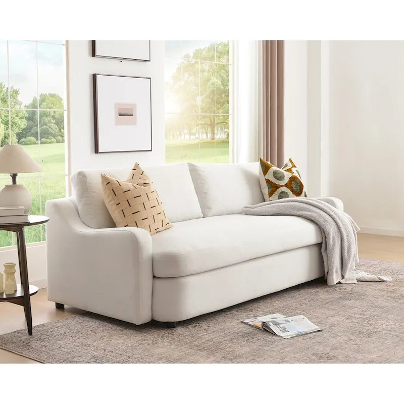 3-Seater Linen Upholstered Deep Seat Sofa with Flippable Cushions, 90"W