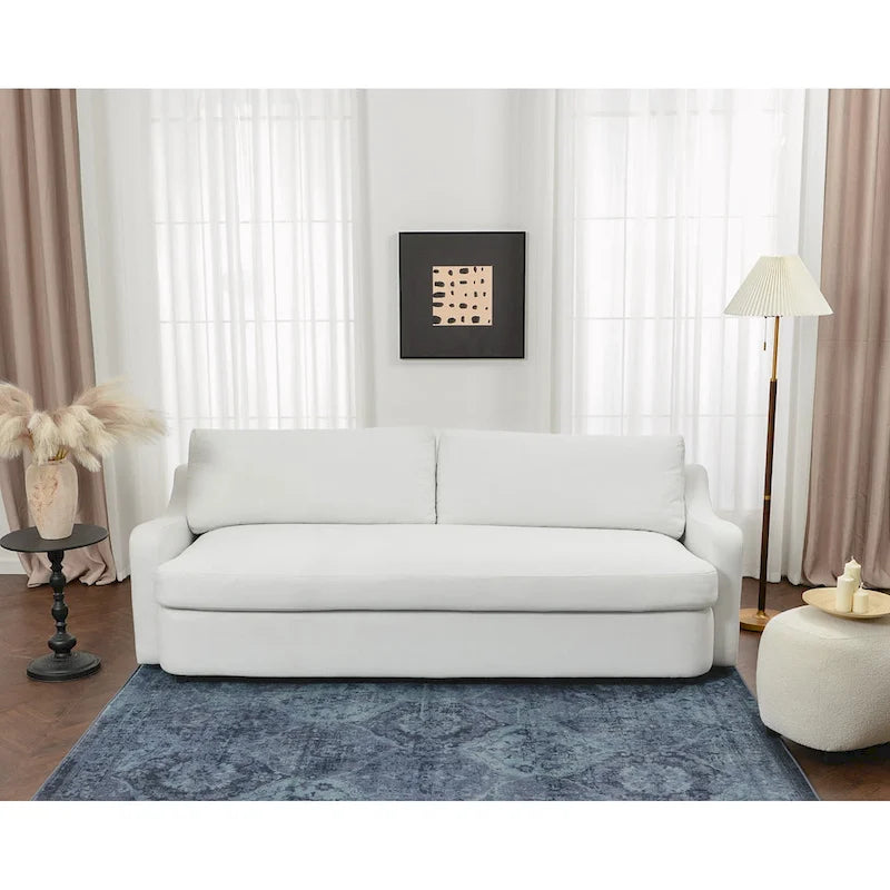 3-Seater Linen Upholstered Deep Seat Sofa with Flippable Cushions, 90"W