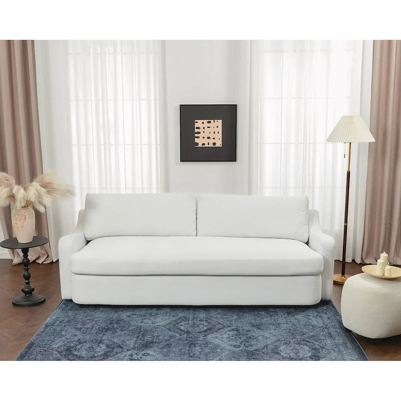 Sofá de 3 lugares em linho com assento profundo, almofadas reversíveis, 90"W