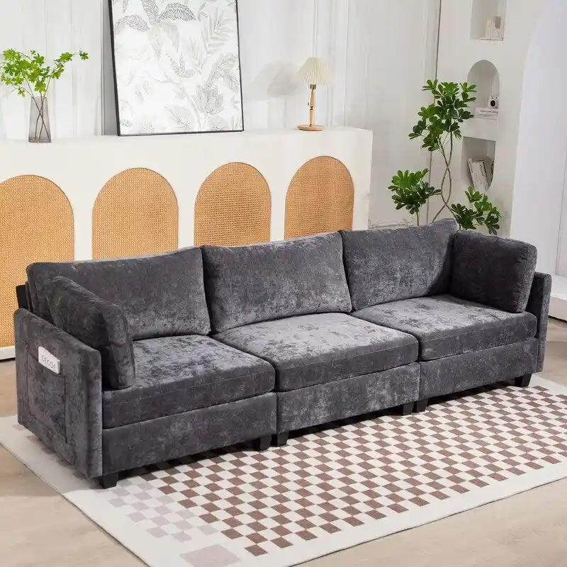 Chenille-Sofa mit Polsterung für drei Personen
