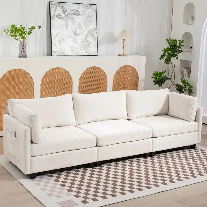 Chenille Upholstered Three Seater Sofa