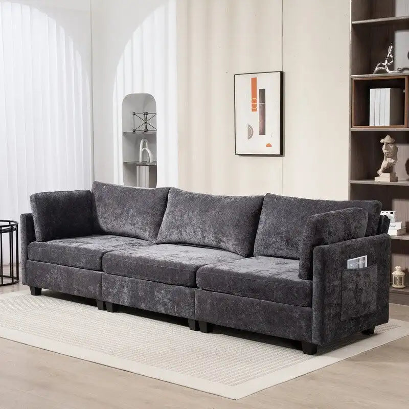 Chenille-Sofa mit Polsterung für drei Personen