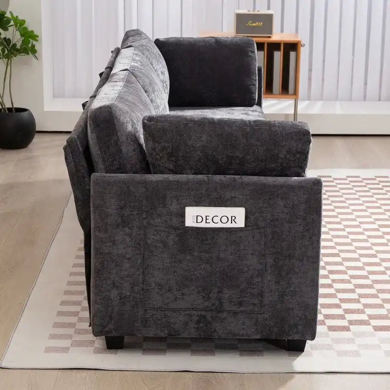 Chenille-Sofa mit Polsterung für drei Personen