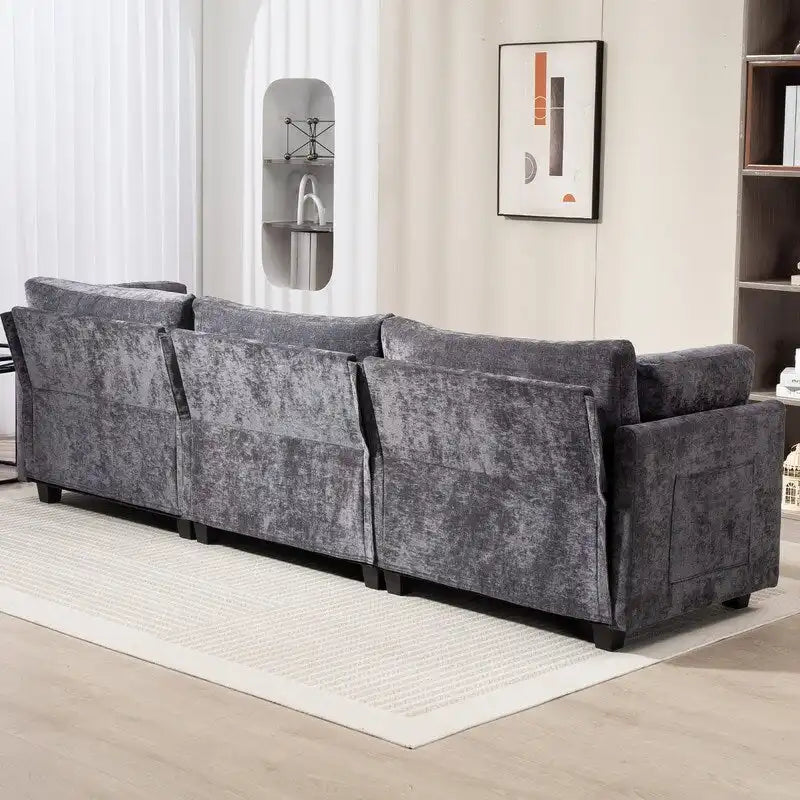 Chenille-Sofa mit Polsterung für drei Personen