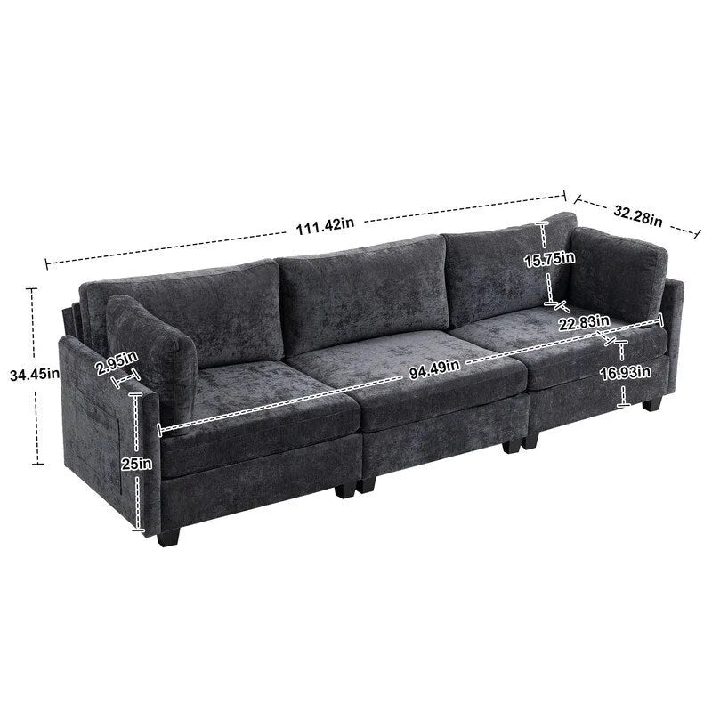 Chenille-Sofa mit Polsterung für drei Personen