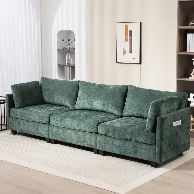 Chenille-Sofa mit Polsterung für drei Personen