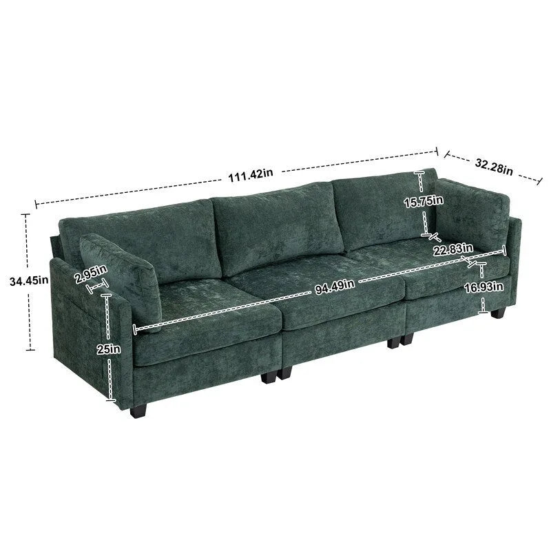 Chenille-Sofa mit Polsterung für drei Personen