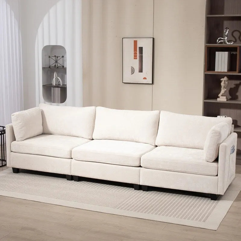 Chenille-Sofa mit Polsterung für drei Personen