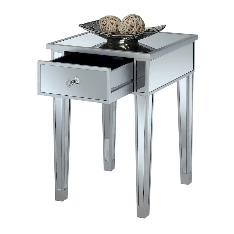 Tavolino laterale glamour con specchio e 1 cassetto