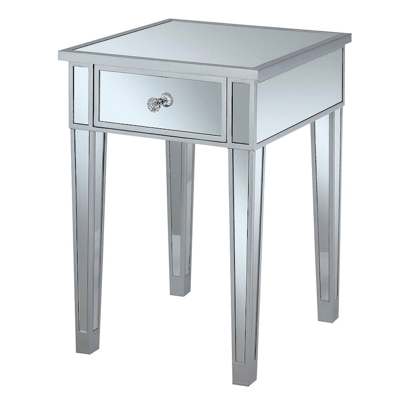 Tavolino laterale glamour con specchio e 1 cassetto