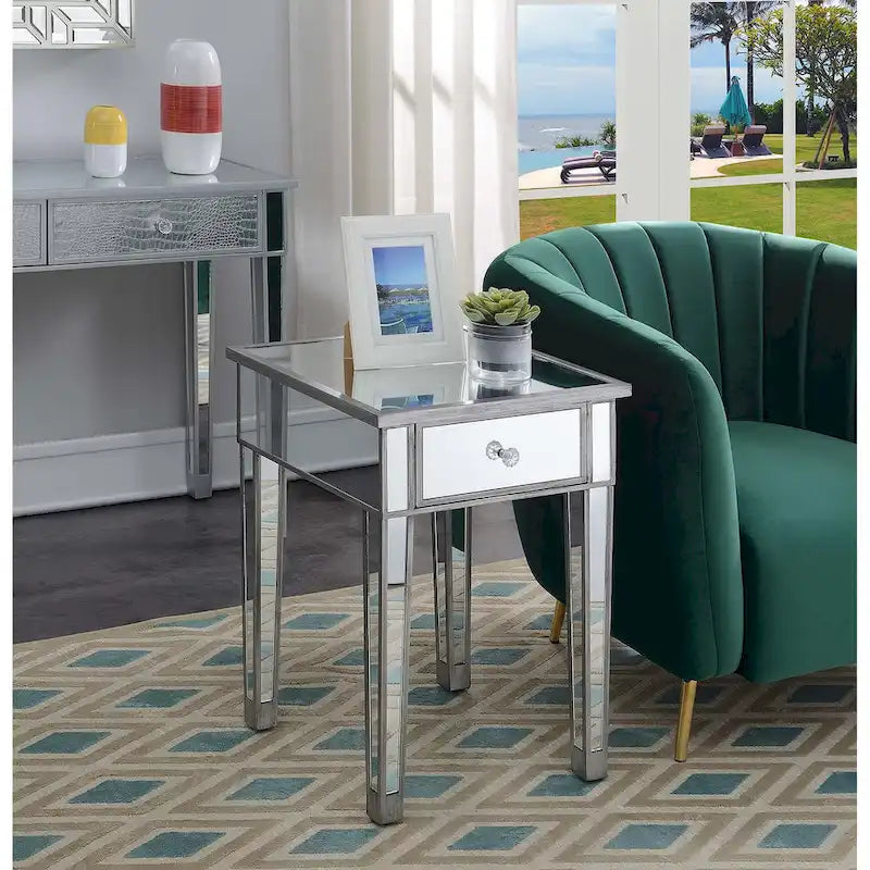 Glam Mirrored 1-Drawer End Table