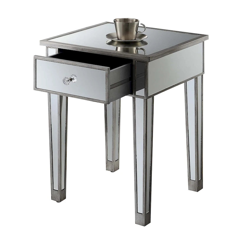 Tavolino laterale glamour con specchio e 1 cassetto