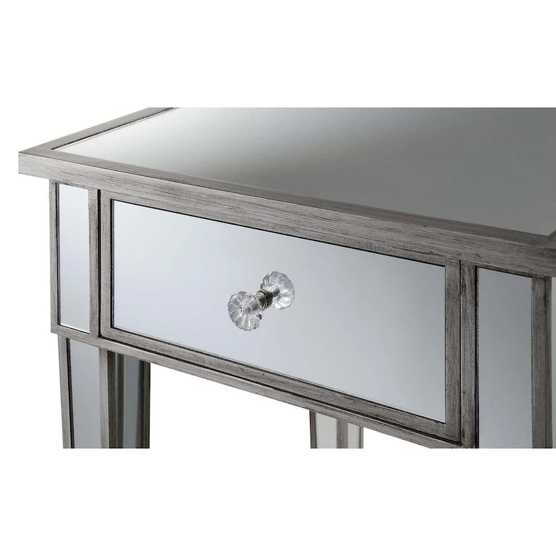 Tavolino laterale glamour con specchio e 1 cassetto