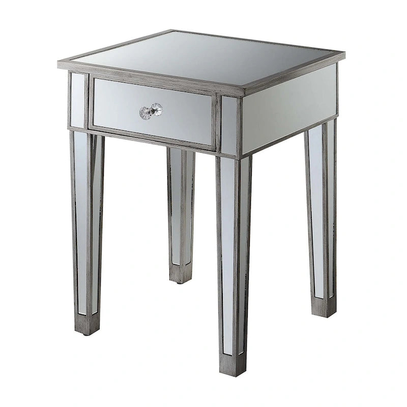 Tavolino laterale glamour con specchio e 1 cassetto