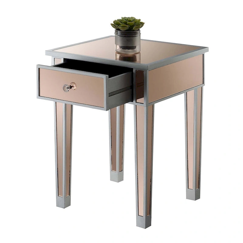Tavolino laterale glamour con specchio e 1 cassetto