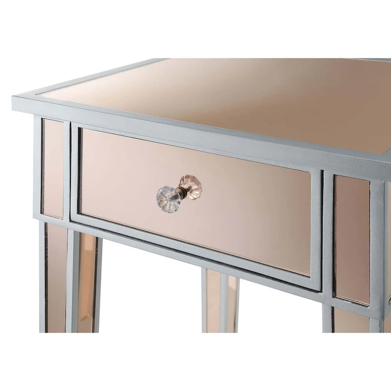 Tavolino laterale glamour con specchio e 1 cassetto