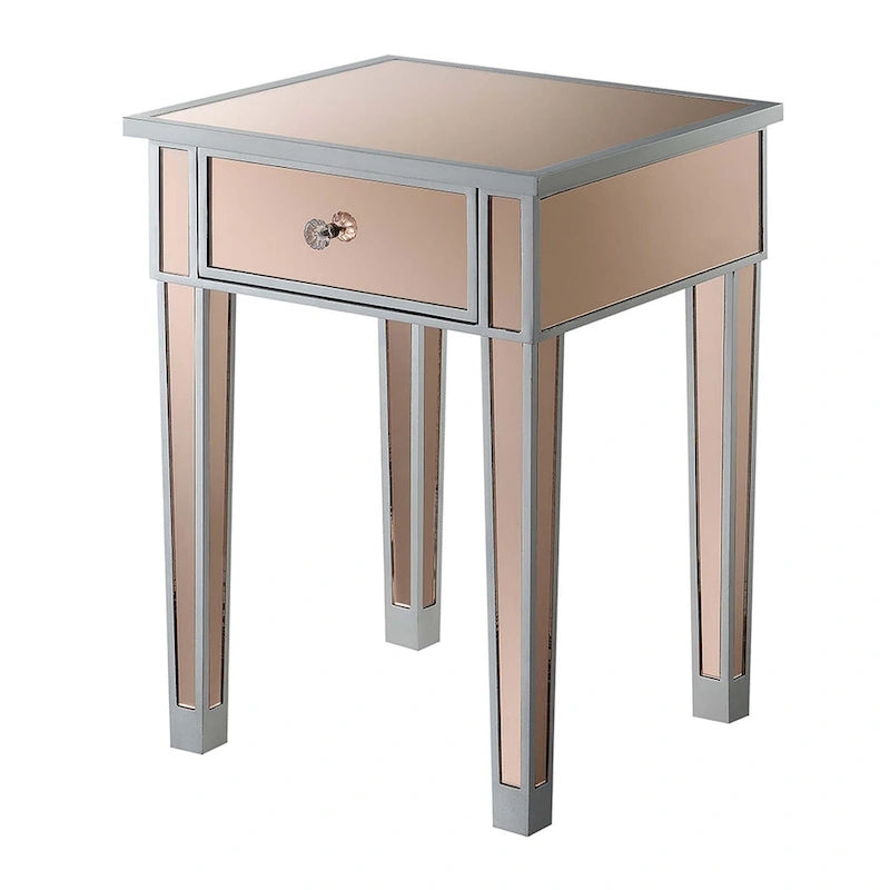 Tavolino laterale glamour con specchio e 1 cassetto