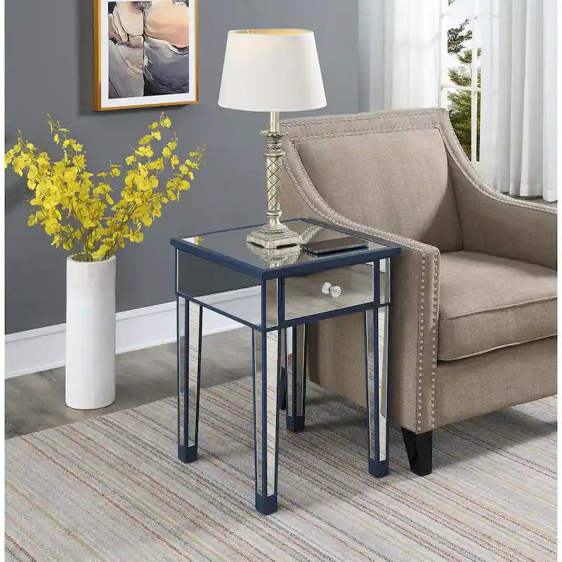 Tavolino laterale glamour con specchio e 1 cassetto