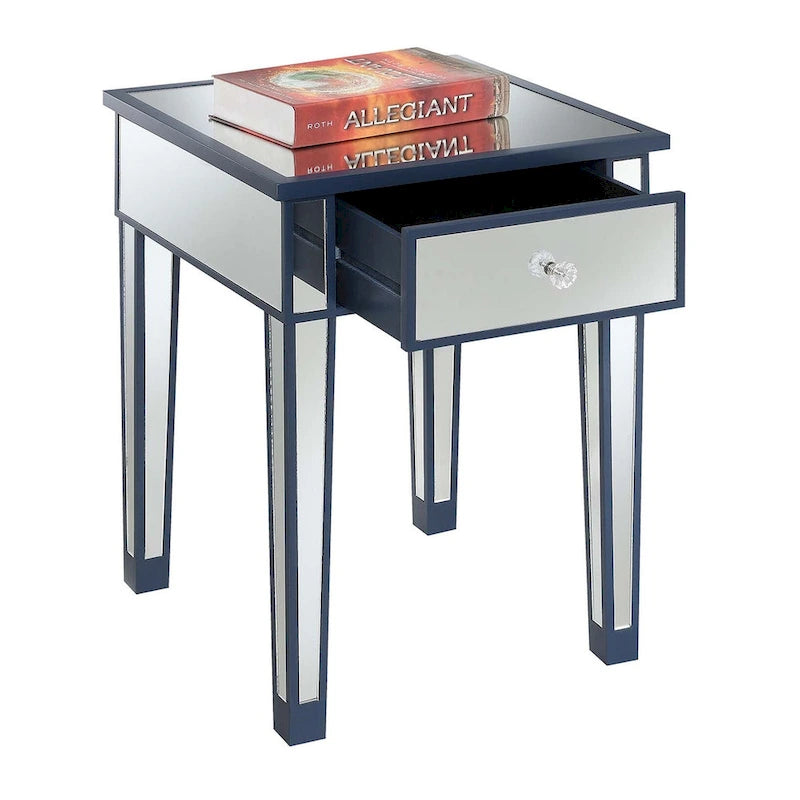 Tavolino laterale glamour con specchio e 1 cassetto