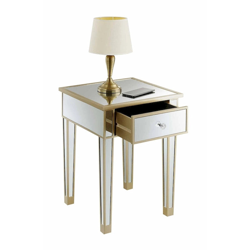 Tavolino laterale glamour con specchio e 1 cassetto