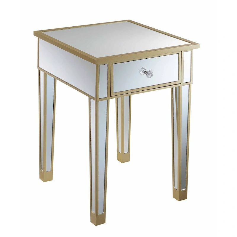 Tavolino laterale glamour con specchio e 1 cassetto