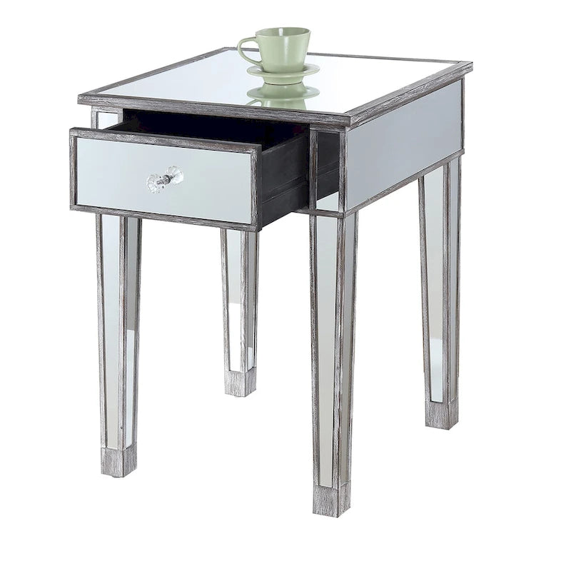 Tavolino laterale glamour con specchio e 1 cassetto