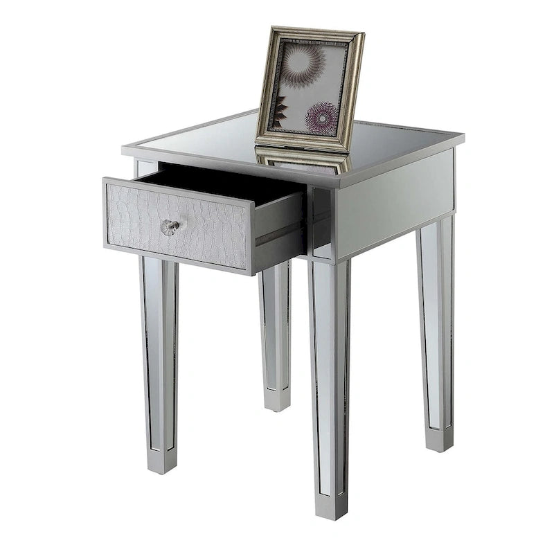 Tavolino laterale glamour con specchio e 1 cassetto