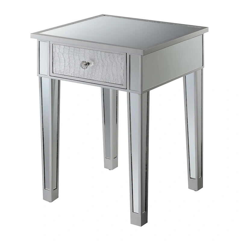 Tavolino laterale glamour con specchio e 1 cassetto