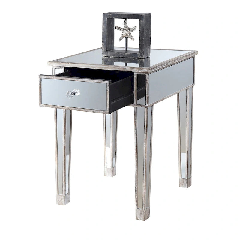 Tavolino laterale glamour con specchio e 1 cassetto