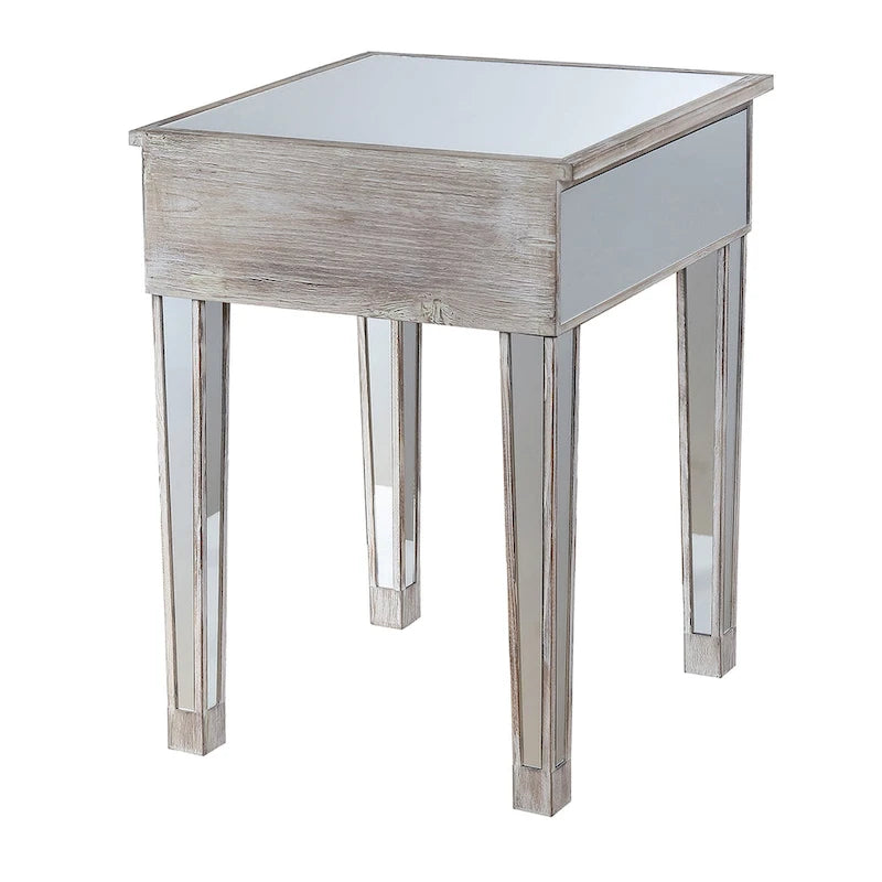 Tavolino laterale glamour con specchio e 1 cassetto
