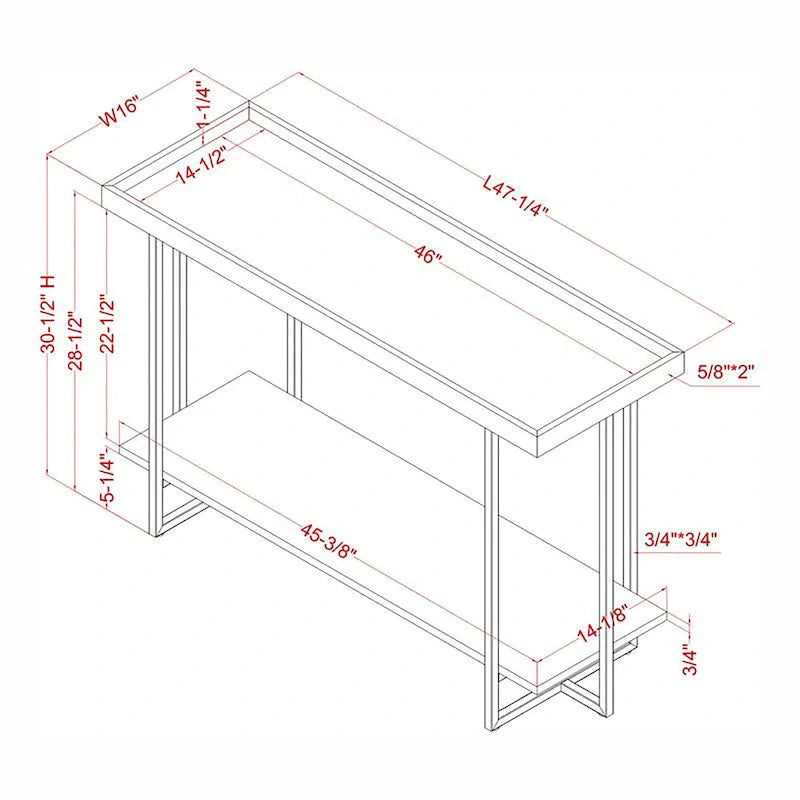 Farmhouse 47-inch Metal 1-Shelf Sofa Table