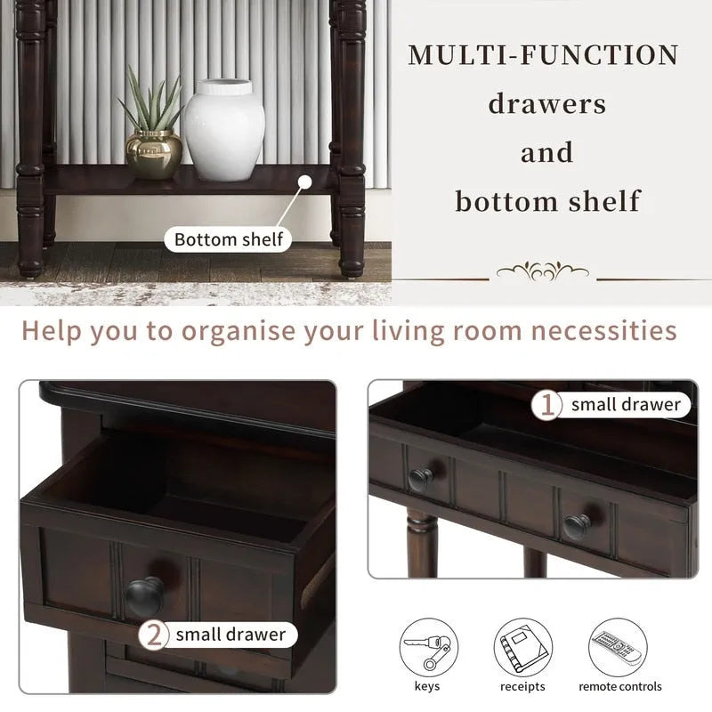 Consolle stretta con tre cassetti portaoggetti e ripiano inferiore