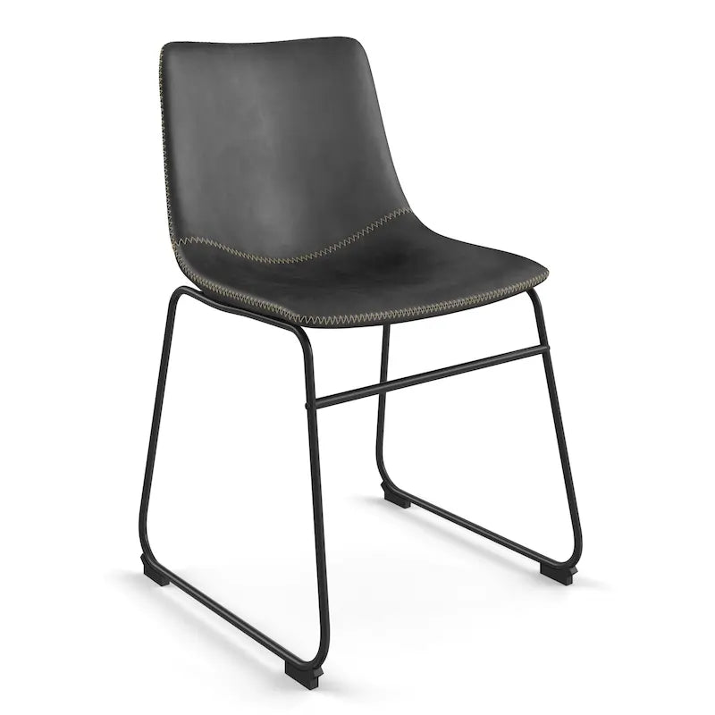 Vegan Leather Side Chairs with Black Legs (Set of 2)