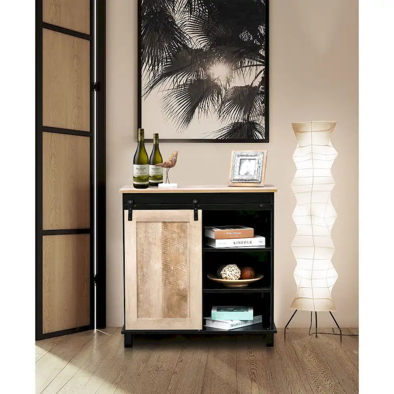 Czarno-dębowa szafka na wino z drewna konstrukcyjnego - 32.5 H x 31.5 W x 15.75 D