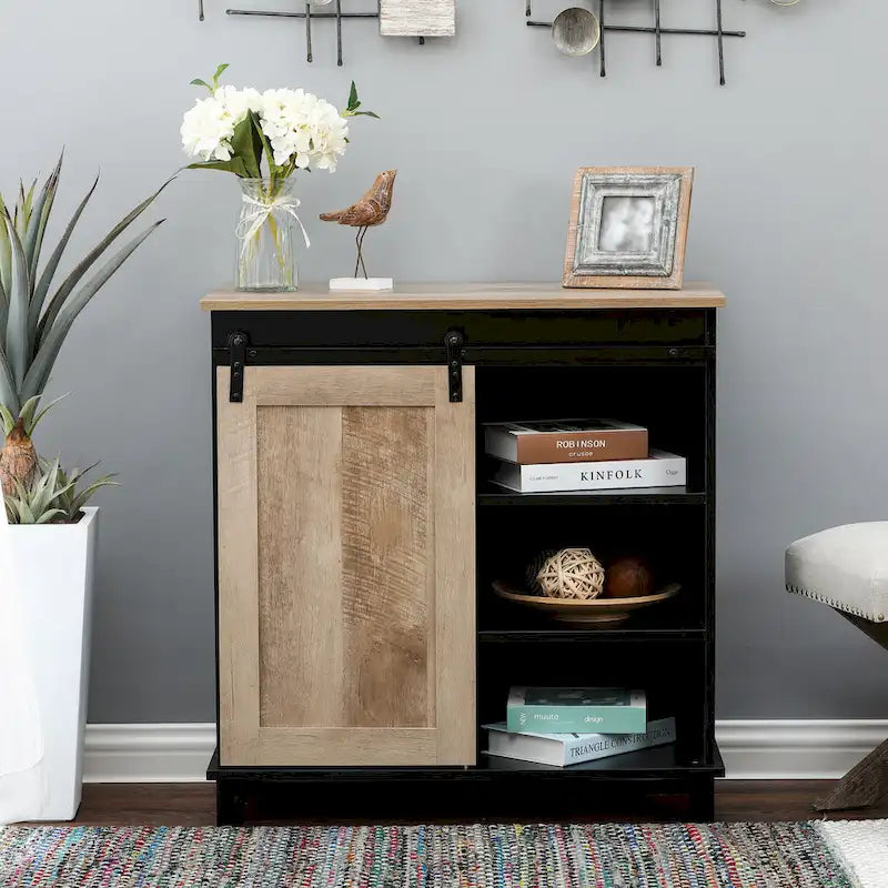 Czarno-dębowa szafka na wino z drewna konstrukcyjnego - 32.5 H x 31.5 W x 15.75 D