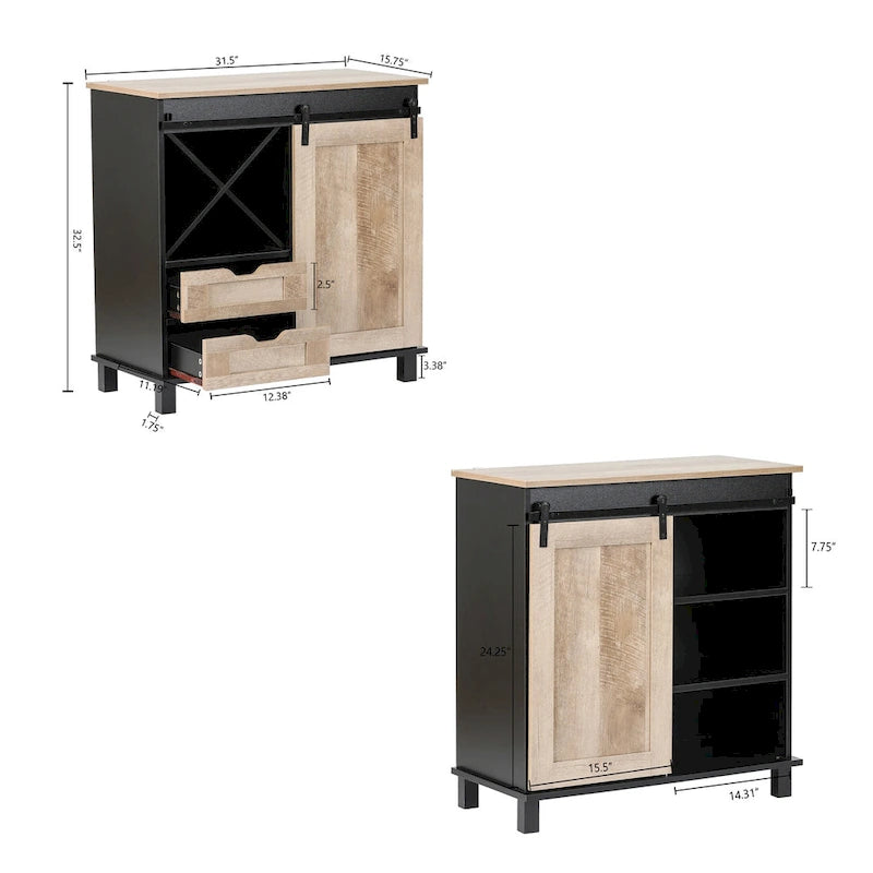 Czarno-dębowa szafka na wino z drewna konstrukcyjnego - 32.5 H x 31.5 W x 15.75 D