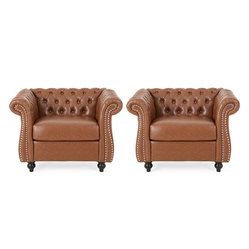 Traditional Chesterfield Club Chairs Set of 2