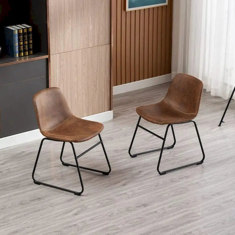 Set of 2 Synthetic Leather Upholstered Dining Chairs with Metal Frame