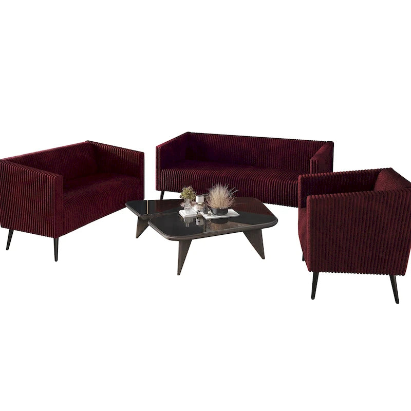 Modern Velvet Upholstered 3-Piece Living Room Set