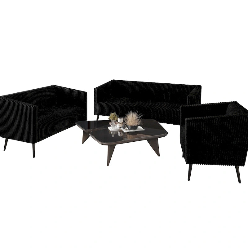 Modern Velvet Upholstered 3-Piece Living Room Set