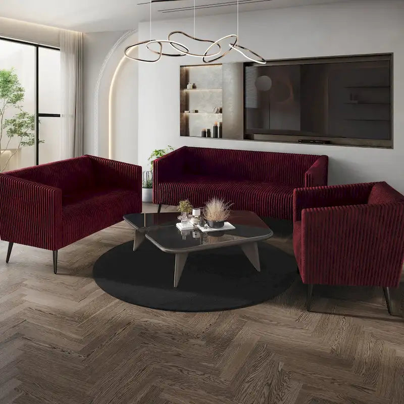 Modern Velvet Upholstered 3-Piece Living Room Set