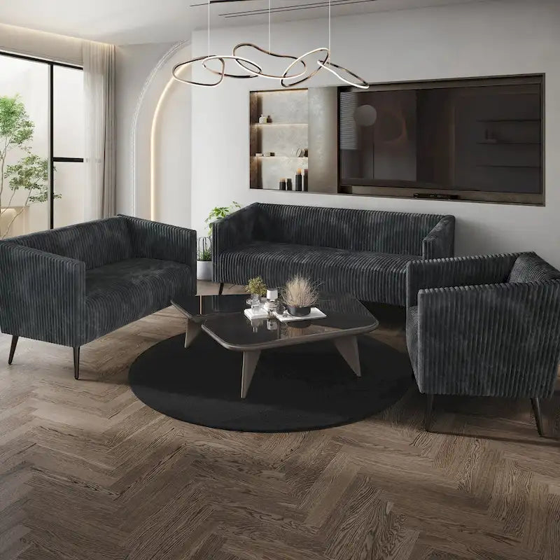 Modern Velvet Upholstered 3-Piece Living Room Set
