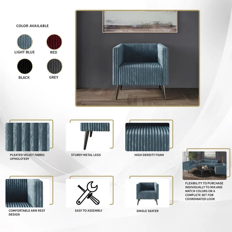 Modern Velvet Upholstered 3-Piece Living Room Set